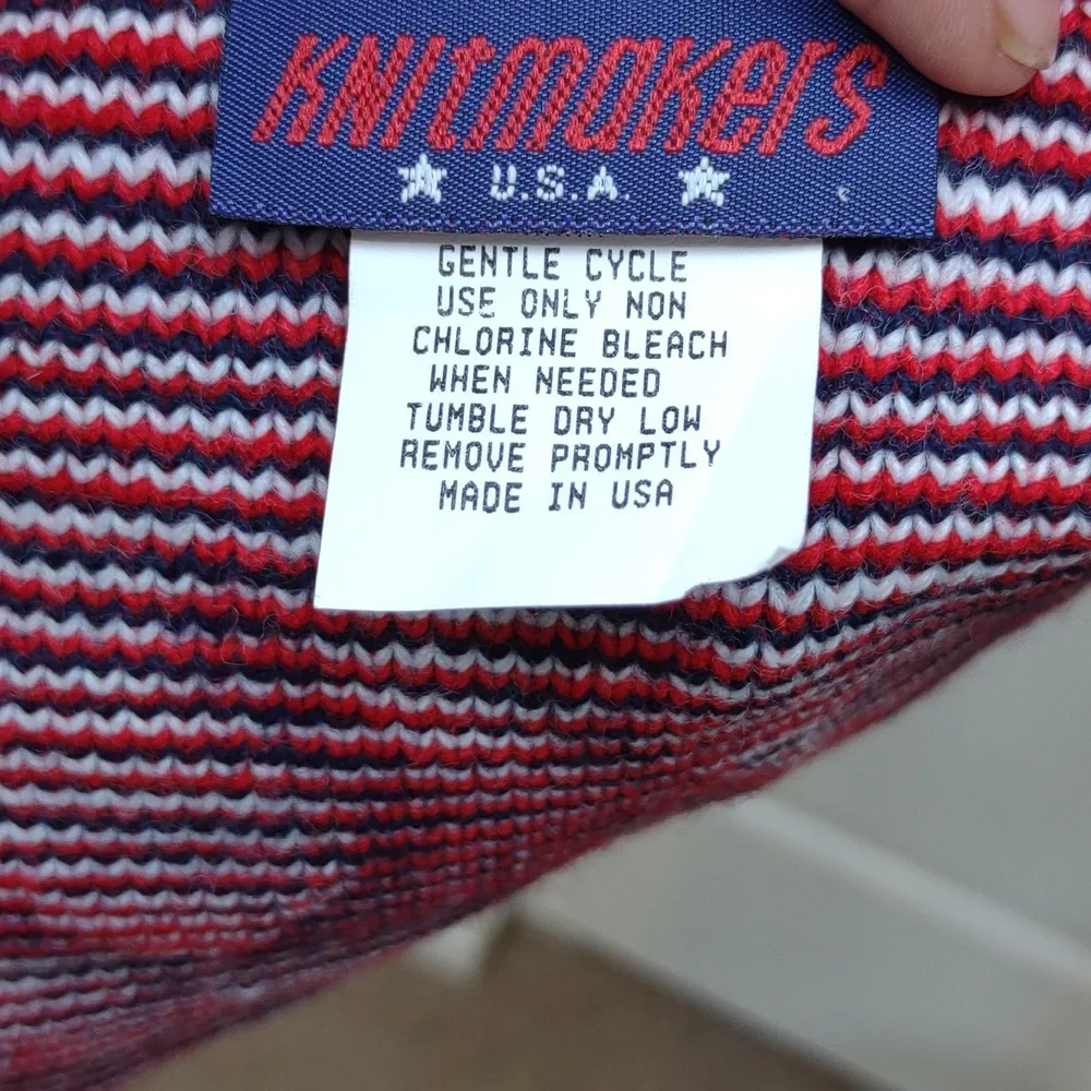 Knitmakers United States of America Blue Star Red White Stripe Fringe Long Scarf
